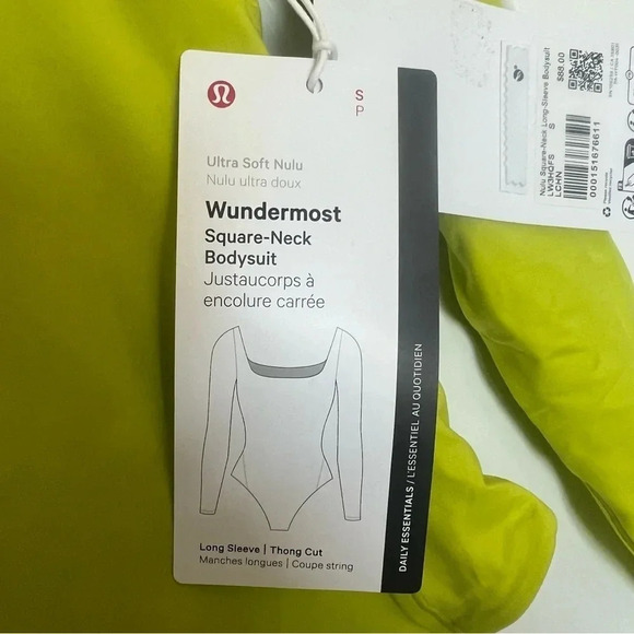 NWT Lululemon Wundermost Square-Neck Ultra Soft Long Sleeve Bodysuit Size S Lime - Picture 11 of 11